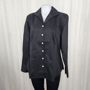 Hinson Wu Donna Long Sleeve Wing Collar Buttondown Shirt Stretch Polished Cotton